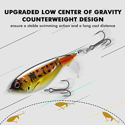 TRUSCEND Popobait Easy Catch Fishing Lures with BKK Hooks, Instant Startup, Longer Cast, Balanced Spray/Sound/Swim, Plopper Topwater Lures for Bass, Trout, Pike, Walleye, Freshwater Saltwater Fishing - color: B2-3.2",0.46oz