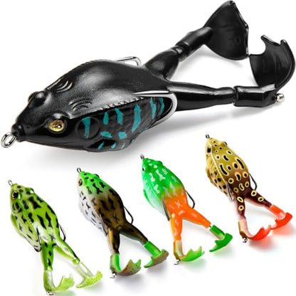 Topwater Frog Lure Bass Trout Fishing Lures Kit Set Realistic Prop Frog Soft Swimbait Floating Bait with Weedless Hooks for Freshwater Saltwater - color: 5-2