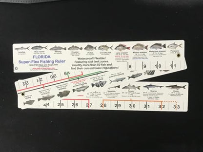 Two (2) Florida Super-Flex Folding Fishing Rulers with Color Photos of 54 FL Saltwater Fish and Their Rules Plus Lots of FL Angler Information