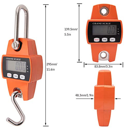 Hanging Weight Scale 660lb - Digital Hanging Scale 660lb with Cast Aluminum Case Handheld 300Kg Mini Crane Scale Fit for Farm Hunting Fishing Outdoor (with Accurate Sensors, LED, Hooks)