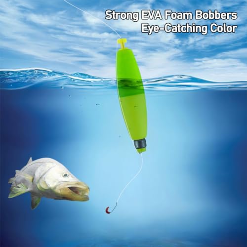 Dr.Fish Cigar Fishing Bobbers Weighted Fishing Floats EVA Foam Snap-On Spring Floats Fly Sea Boat Fishing for Bass Trout Panfish Bluegills - color: Red/White-5 Pack, size: 1.4"
