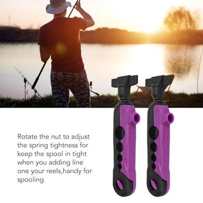 2pc Mini Fishing Line Winder Spooler Machine - Portable Handheld Line Winding Tool, Easy to Install & Use, ABS Durable Plastic with 4 Adaptor Holes for Rods - color: Black & Purple