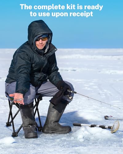 Gonex Ice Fishing Rod Reel Combo Medium Light Carbon Fiber Fiberglass Portable Complete Kit Include Skimmer Spare Rod Spinning Ice Fishing Reel Ice Jig Folding Stool for Winter Fishing - size: 30in, Medium Light