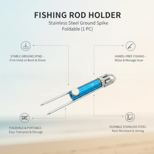 Fishing Rod Holder, Stainless Steel Ground Spike for Bank and Shore Fishing, Foldable (1 PC)