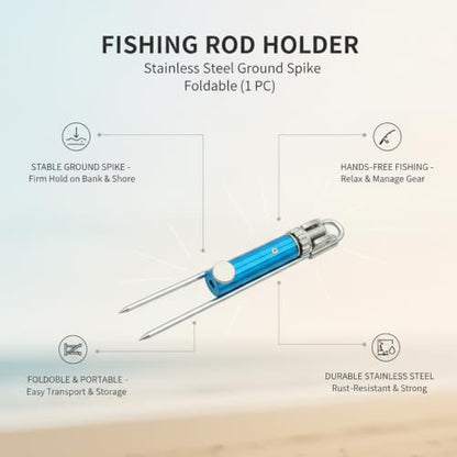 Fishing Rod Holder, Stainless Steel Ground Spike for Bank and Shore Fishing, Foldable (1 PC)
