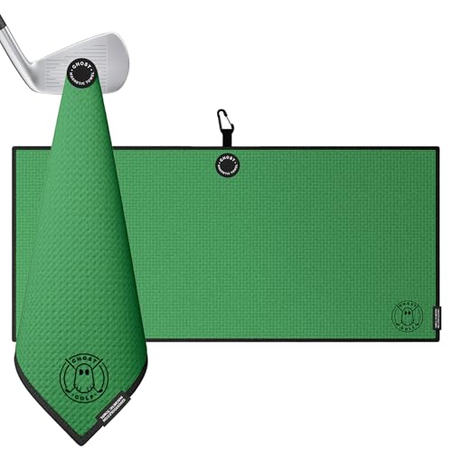 Ghost Golf Magnetic Towel (Caddie) - Ultra-Absorbent Microfiber Golf Towel | With Magnet for Golf Carts or Clubs - 18" x 40" Golfing Gear - Waffle Weave Pattern (Kelly Green) - color: Kelly Green