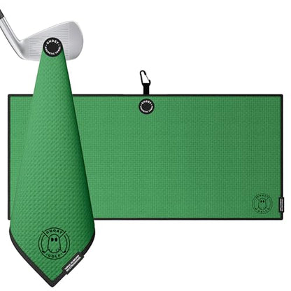 Ghost Golf Magnetic Towel (Caddie) - Ultra-Absorbent Microfiber Golf Towel | With Magnet for Golf Carts or Clubs - 18" x 40" Golfing Gear - Waffle Weave Pattern (Kelly Green) - color: Kelly Green