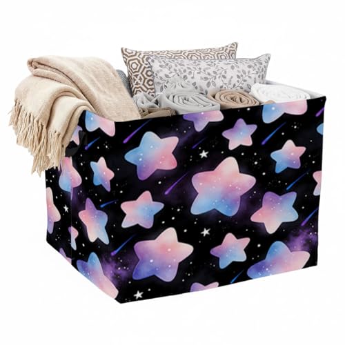Pink Star Foldable Laundry Basket Hamper with Handles, 56L Large Capacity Toy Storage Organizer, Collapsible Clothes Hamper for Home Decor and Bedroom Organization. - color: Pink Star