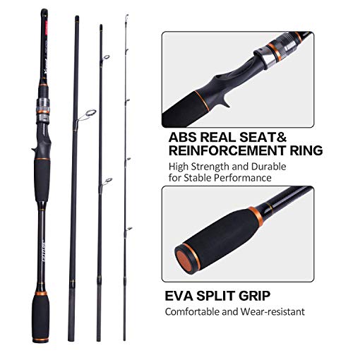 Goture 4-Piece Travel Carbon Fishing Rod M/MH Action 6.6-12ft Multi-Colors | Goture multi-spec travel fishing rods adopt upgraded high-grade carbon fiber blank with premium Fuji line guides - color: Black, size: Spinning/8'-Moderate-Fast/Medium-Heavy