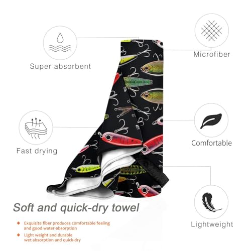 Fishing Lure Print Quick Dry Towel 16x31.5in Ultra-Absorbent Microfiber Towel for Travel, Gym, and Outdoor Adventures