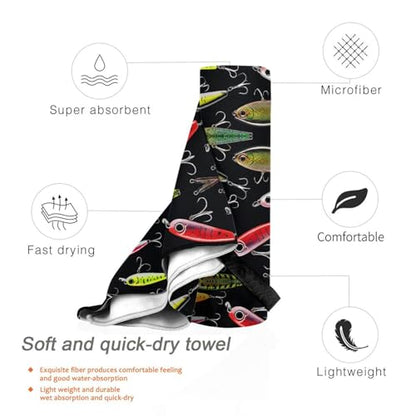 Fishing Lure Print Quick Dry Towel 16x31.5in Ultra-Absorbent Microfiber Towel for Travel, Gym, and Outdoor Adventures