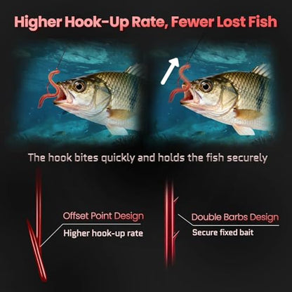 FishTrip Baitholder Hooks Fishing Offset- 100Pcs Bait Holder Fish Hook Red | Double Barbed, High Carbon Steel, Closed Eye Long Shank Live Bait Fish Hooks for Bluegill Bass Trout Walleye Catfish #10-4/0 - size: 4#_100pcs