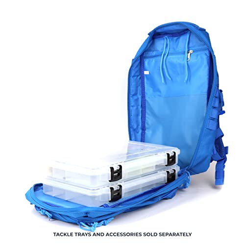 OSAGE RIVER MOLLE Fishing Backpack with Rod Holder - 600D Large Tackle Bag for Trays and Fishing Accessories - Tactical Backpack for Camping, Traveling, Hunting - Electric Eel Blue - color: Electric Eel Blue