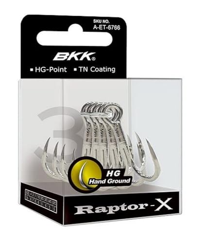 BKK Raptor-X Treble Hook 3X | Saltwater Corrosion Resistant Bright Tin Coating | Hand Ground Point | Heavy Duty Lure Hook, Popping, Stickbaits - size: 2/0#