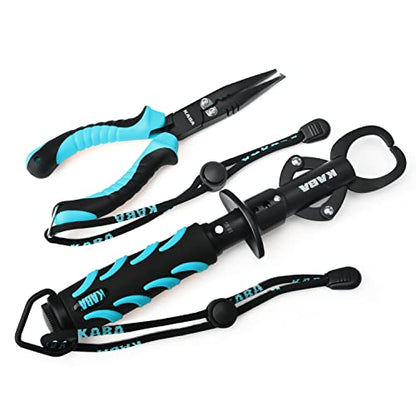 kaba Fish Lip Gripper with Scale, 40 Pound Stainless Steel Fishing Gripper Professional Fishing Lip Grabber Tool, Fish Grabber Clip Fish Control Tackle - color: Set-blue