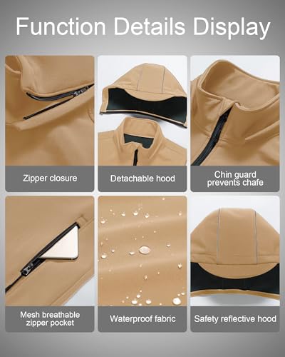CREATMO US Men's Casual Lightweight Warm Thin Outerwear Vest Windbreaker Sleeveless Jacket With Removable Hood - color: Khaki, size: XX-Large