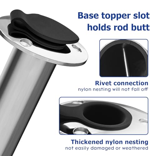 Fishing Rod Holder 2 Pack, 316 Stainless Steel 15/30/90 Degree Rod Holders for Fishing Boat, Flush Mount with Cap, Heavy Duty