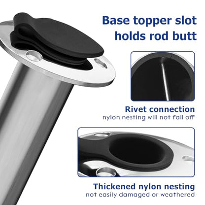 Fishing Rod Holder 2 Pack, 316 Stainless Steel 15/30/90 Degree Rod Holders for Fishing Boat, Flush Mount with Cap, Heavy Duty