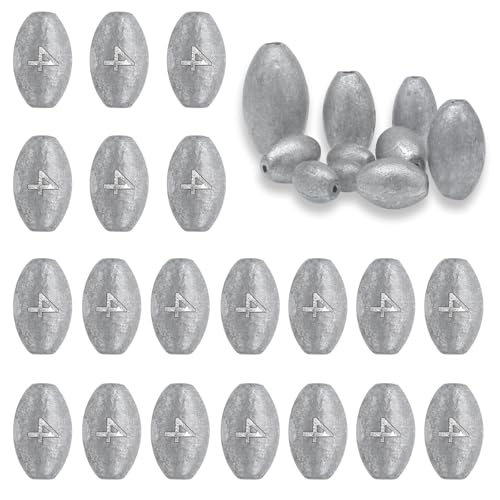 Egg Weights Fishing Sinkers Weights Assortment Lead Oval Shaped Drop Weight | Sinker Tackle for Freshwater Saltwater Fishing Bass Casting - style: 1/8oz-20pc