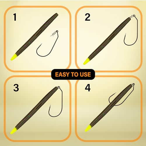Reaction Tackle Swimbait Hooks for Bass Fishing - Soft Plastic Fishing Hooks with Centering Spring pin for Soft Plastic Swim Baits and Worm Lure Baits - size: #1/0