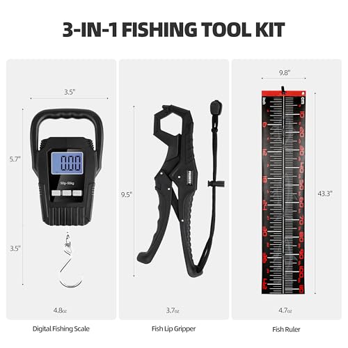 Fishing Tool Kit with Fish Gripper, Portable Fish Scale, Stainless Steel Soap & Measuring Ruler – Saltwater Resistant Tackle Accessories for Freshwater and Saltwater Anglers (Black) - color: Black, 3-in-1 Kit