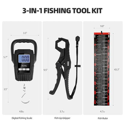 Fishing Tool Kit with Fish Gripper, Portable Fish Scale, Stainless Steel Soap & Measuring Ruler – Saltwater Resistant Tackle Accessories for Freshwater and Saltwater Anglers (Black) - color: Black, 3-in-1 Kit