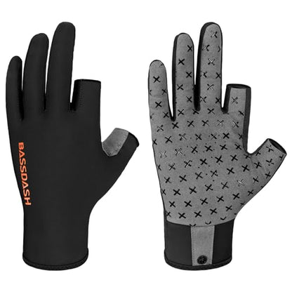 BASSDASH Unisex Fingerless Camo Hunting Gloves for Men's Women's Early Season Warm Weather UPF 50+ Lightweight Fishing Photography HG03 - color: Black, size: Large