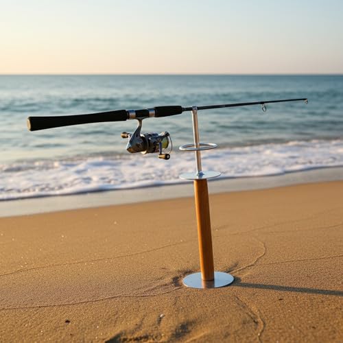 Solid Wood Fishing Rod Holder with Ground Spike for Beach, Riverbank, and Shore Fishing