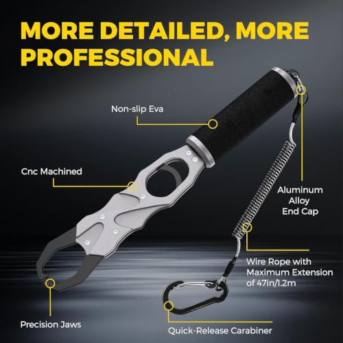 Fish Lip Gripper, Aluminum Alloy Fish Scale, Fish Gripper with 360° Swivel Handle, Fishing Pliers Saltwater