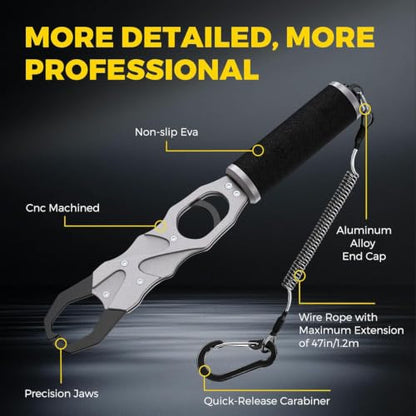 Fish Lip Gripper, Aluminum Alloy Fish Scale, Fish Gripper with 360° Swivel Handle, Fishing Pliers Saltwater
