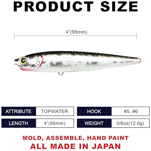 LUCKY CRAFT Gunfish 95NF Top Water Bass Fishing Lures, 4” Floating Lure with Cupped Mouth, Freshwater Trout and Bass Lures Fishing Gear, Accessories for Tackle Box - color: 419 BP Golden Shiner