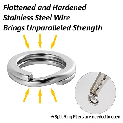 Dr.Fish Split Ring Stainless Steel Hyper Wire Flattened Fishing Lure Rings Heavy Duty Tackle Hook Line Connector Saltwater - size: #2-16LB(5mm, 0.2")