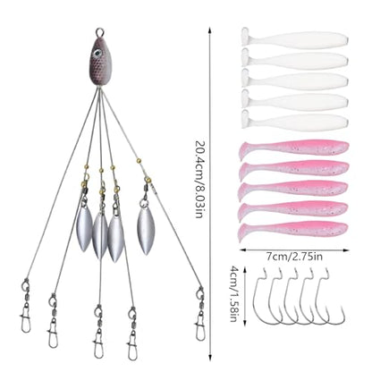 Dnyta 5 Arms Umbrella Rig Kit Umbrella‑Style Alabama Rig Kit, Stylish | Multi‑Arm Fishing Bait Rigs Crank Hook and Soft Bait for Trout Perch Walleye Freshwater/Saltwater Boat Trolling - color: Stylish
