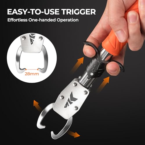KastKing Paradox 9" Lip Grip, Corrosion-Resistant Stainless Steel Fish Landing Tool with Non-Slip Elastomer Handle, Easy-Use Trigger,and Adjustable Wrist Strap for Secure Fishing - style: A: 9'' Lip Grip
