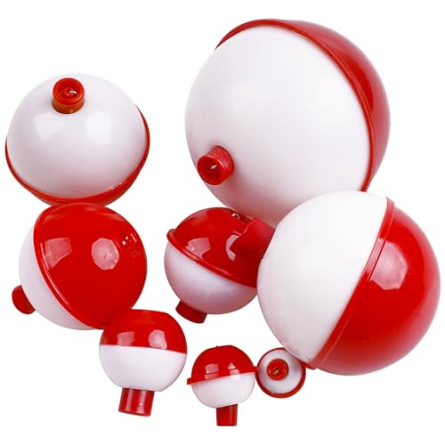 Fishing Bobbers Hard ABS Bobbers Snap-on Fishing Floats Push Button Round Buoy Float Bobbers for Crappie Panfish Walleyes Red and White 0.75"/1"/1.25"/1.5"/1.75"/2"/2.5" - size: 1.75inch-20pcs