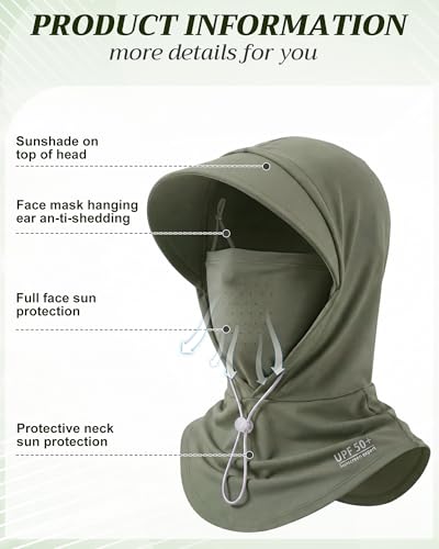 Shihanee 3 Pack Balaclava Face Mask Sun Protection Hood Cooling Breathable Full Head Mask for Men Women Fishing Cycling - color: Black,army Green,dark Gray