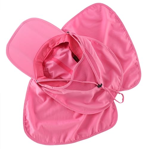 Connectyle Men's Foldable Baseball Sun Cap with Removable Face Mask Neck Flap Cover UPF 50+ Sun Protection Fishing Hiking Hat - color: Rose