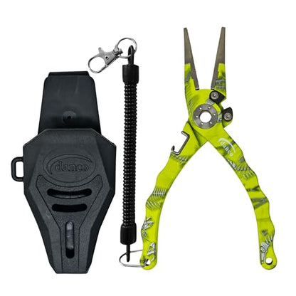 Gambler danco Duffy 7.5-inch Fishing Needle Nose Pliers with Line Cutters, Aircraft Grade Aluminum Fishing Gear, Saltwater Resistant Fishing Tools, Rubberized Pain (Chartreuse Fish Skeleton) - color: Chartreuse Fish Skeleton