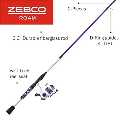 Zebco Roam Spinning Reel and Fishing Rod Combo, Fiberglass Rod, Split ComfortGrip Handle, Soft-Touch Handle Knob, Reversible Retrievee - color: Prism Purple, size: 6-Foot 6-Inch, Size 30 Reel