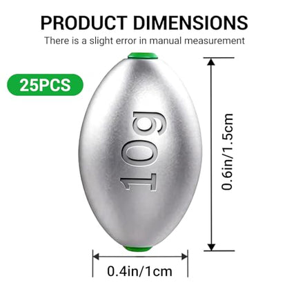 Fishing Egg Lead Sinkers Kit, 20pcs/25pcs Oval Shot Drop Weights Sinker for Bass Carp Catfish Saltwater Freshwater Casting Bottom Fishing Tackle (0.35oz/0.53oz/0.7/1oz) - color: 3/8oz-25pcs