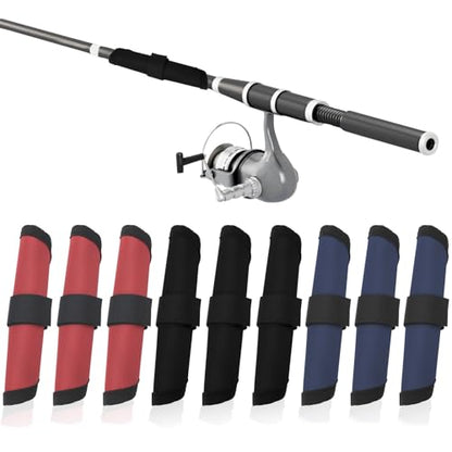 Huakaile 9 Packs 3 Colors Fishing Lure Covers Protector, 6.3'' Rod Lure Wrap Sleeves, Fishing Pole Hook Covers Shield Reel Gloves Hook & Loop Fastener for Bait (Black, Red, Blue) - color: Black, Red, Green