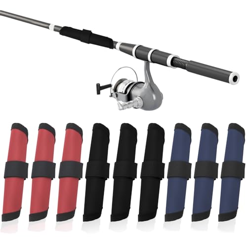 Huakaile 9 Packs 3 Colors Fishing Lure Covers Protector, 6.3'' Rod Lure Wrap Sleeves, Fishing Pole Hook Covers Shield Reel Gloves Hook & Loop Fastener for Bait (Black, Red, Blue) - color: Black, Red, Green