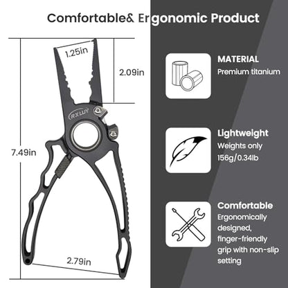 Titanium Fishing Pliers, Premium Saltwater Fishing Gear, Tungsten Cutters, Split Ring Hook Remover, Knot Tying Tool with Lanyard, Ice Fishing, Sea Fishing Kit Gifts for Men - color: With Lock