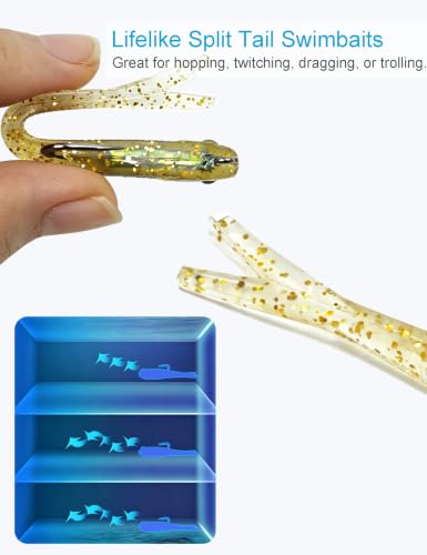 Soft Fishing Lure Split Tail Silicone Swimbaits 40pcs Pre-Rigged Swimbait Assortment Soft Plastic Lures Kit Jig Head Fishing Lures Set for Bass, Trout, Crappie, Walleye Bass Lure with Tackle