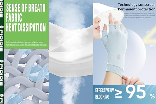 Men's Women's SPF Fingerless Gloves Mittens Sun Protection Unisex Driving Gloves UPF 50+ With Silicone Gel - color: Light Blue, size: X-Small