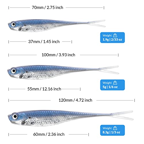 QualyQualy Soft Swimbait Fishing Lures 5PCS 6PCS Jerk Shad Minnow Drop Shot Lure Bass Bait Shad Lure Soft Jerkbait for Bass Trout Pike Walleye Crappie 2.95'' 3.93'' 4.72'' - color: A-2#, size: 2.95" - 6Pcs