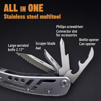 24-in-1 Multitool with Knife, Pliers & 11 Bits Sharp Stainless Steel - Multi Tool for Men - Ideal Gear with Tools for Camping Hiking, Survival, EDC - Best Gifts for Husband Boyfriend 2238 - color: 1. Silver