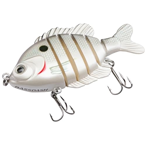 BASSDASH SwimPanfish Multi Jointed Panfish Bluegill Swimbaits Hard Topwater Bass Lures Fishing Lure Crank Saltwater 3.5in/0.85oz - color: White Shad