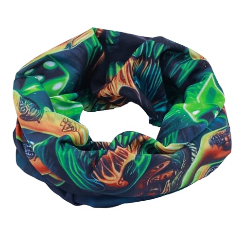 Obacle Neck Gaiter Face Mask Bandana for Dust Wind Sun Protection for Men Women - color: Skull Green Face Open Mouth