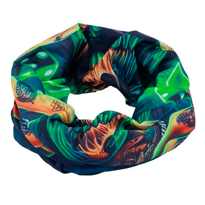 Obacle Neck Gaiter Face Mask Bandana for Dust Wind Sun Protection for Men Women - color: Skull Green Face Open Mouth